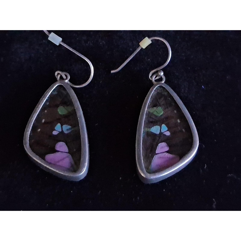 925 Sterling Silver Genuine Butterfly Wing Earrings
